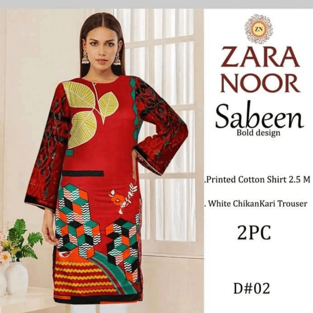 Zara Noor 2pcs Cotton Shirt With Chiken Kari Trouser